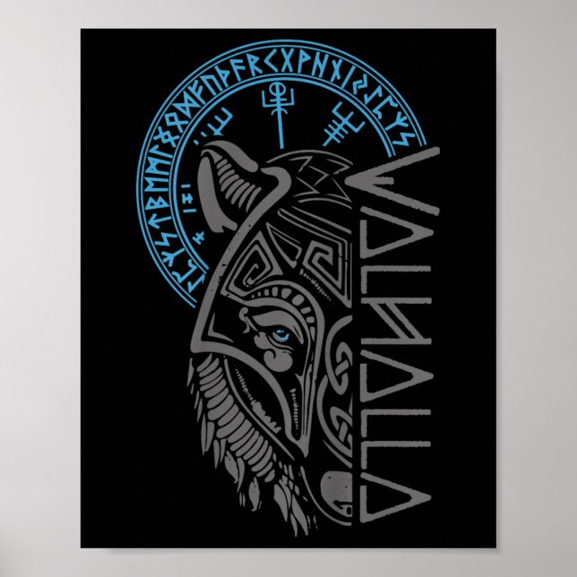 Affiche Valhalla Wolf Masque Odin Runes Norse Comp Viking (Devant)