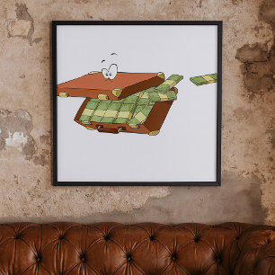 Affiche Valise caricature pleine d'argent en espèces
