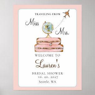 Affiche Valises Blush Miss à Mrs Bienvenue à la douche de 