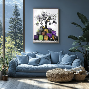 Affiche Valises et horloges en graffiti arbre – Art urbain
