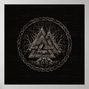Affiche Valknut and Tree of Life Yggrdrasil