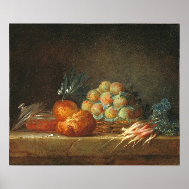 Affiche Vallayer-Coster - Nature morte à la brioche et aux (Devant)