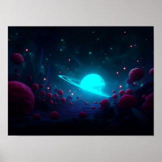 Affiche Vallée de Dark Fantasy avec ciel vert lumineux et 