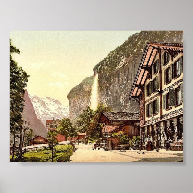Affiche Vallée de Lauterbrunnen, vue sur la rue avec Staub (Devant)