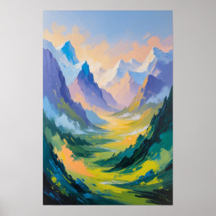 Affiche Vallée de montagne majestueuse avec paysage à la l