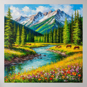 Affiche Vallée de montagne panoramique avec ruisseau