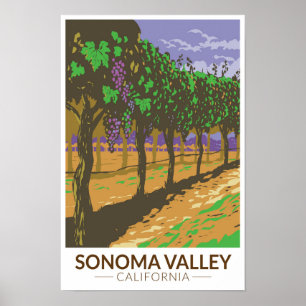 Affiche Vallée de Sonoma Californie Voyage Vignoble Vintag