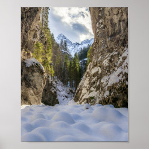 Affiche Vallée et montagnes d'hiver et de printemps