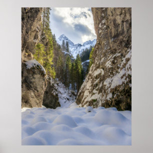 Affiche Vallée et montagnes d'hiver et de printemps