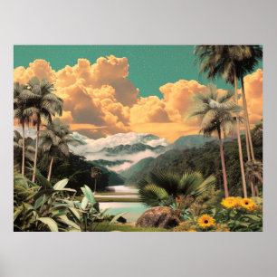 Affiche Vallée Tropicale Surréelle Avec Palmiers