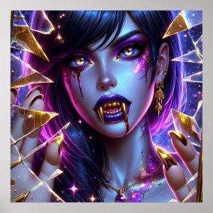 Affiche Vampire avec des crocs en or Ai Art