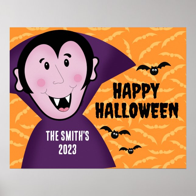 Affiche Vampire Dracula Bats Enfants Joli Halloween (Devant)