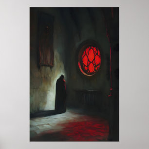 Affiche Vampire voilé Dracula sous la lumière rouge de l'h