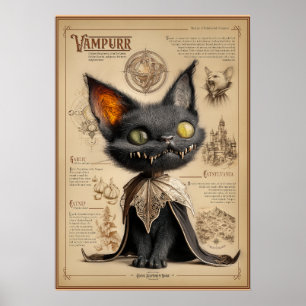 Affiche Vampurr : Illustration de bestiaire de chat vampir