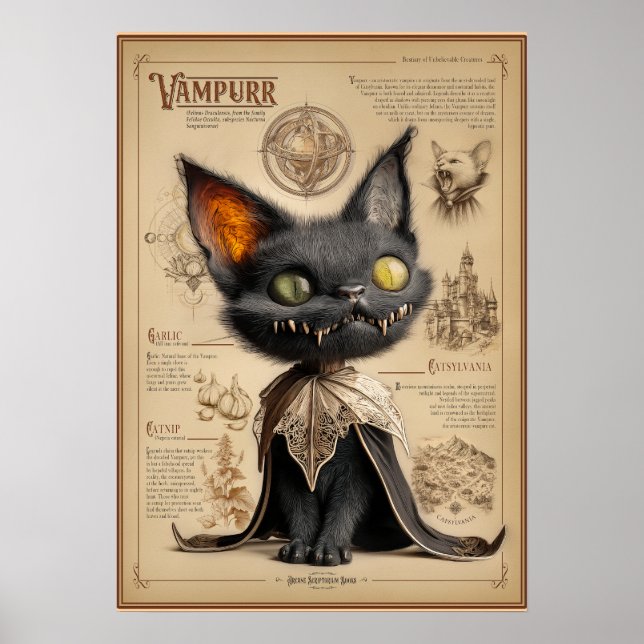 Affiche Vampurr : Illustration de bestiaire de chat vampir (Devant)