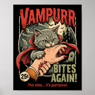 Affiche Vampurr Mord Drôle Chat Halloween Graphique Vintag