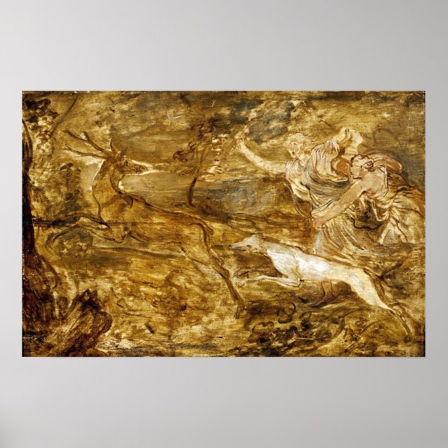 Affiche Van Dyck - Deux nymphes chassant le cerf (Devant)