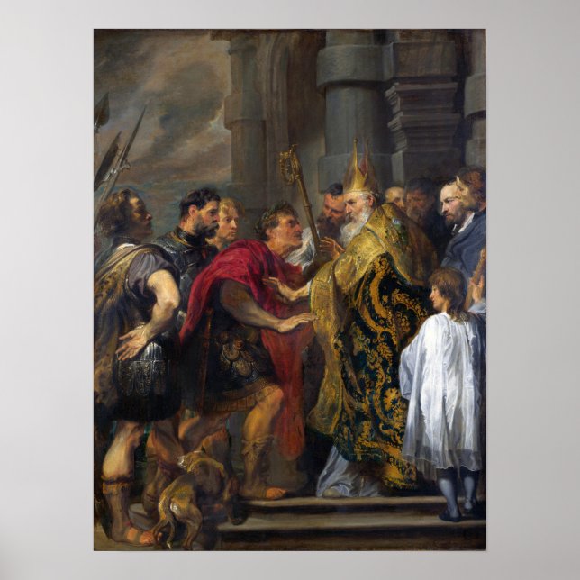 Affiche Van Dyck - Saint Ambrose Embarquer Theodosius De . (Devant)