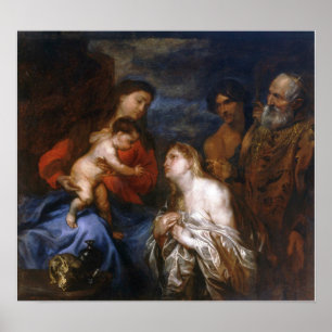 Affiche Van Dyck - Vierge, Enfant avec repérage des pécheu