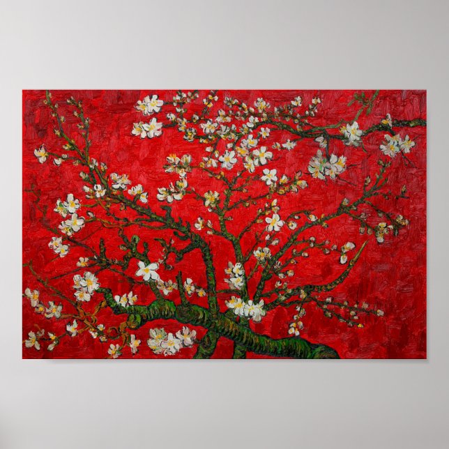 Affiche Van Gogh Almond Blossoms Rouge (Devant)