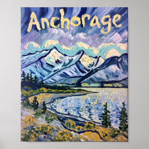 Affiche Van Gogh Anchorage Alaska Paysage peinture à l'hui