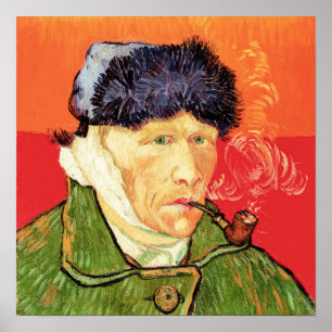 Affiche Van Gogh - Autoportrait avec oreille et tuyau en b