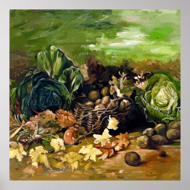 Affiche Van Gogh Basket of Potatoes, Leaves, Vegetables  (Devant)