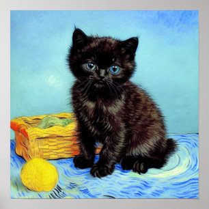 Affiche Van Gogh Black Kitten avec fils
