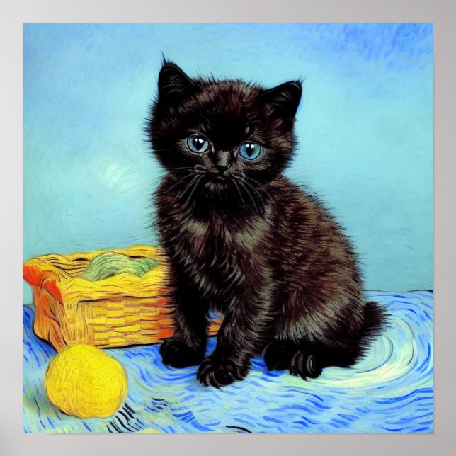Affiche Van Gogh Black Kitten avec fils (Devant)