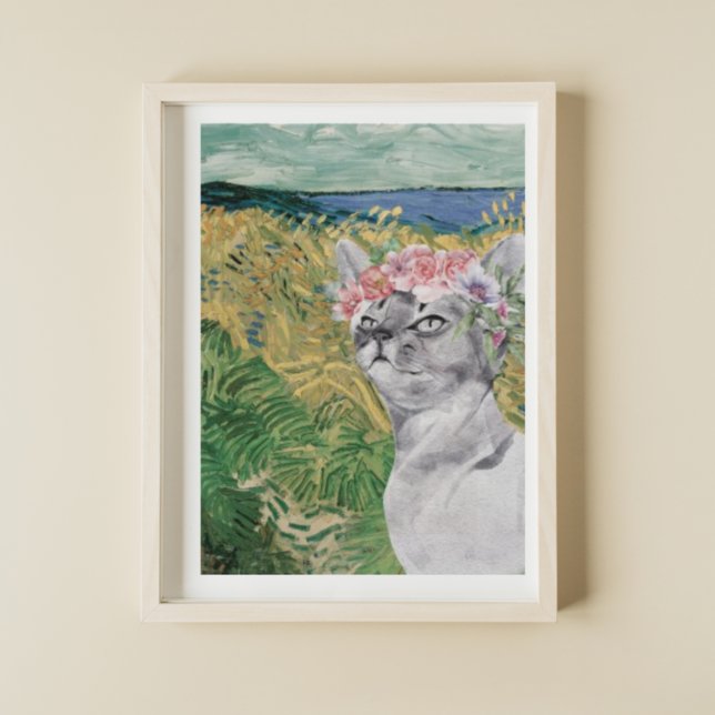Affiche Van Gogh Blé Field et Fancy Cat (Créateur téléchargé)