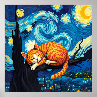 Affiche van Gogh Cat Art