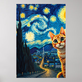Affiche van Gogh Cat Art