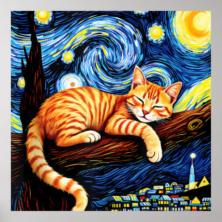 Affiche van Gogh Cat Art