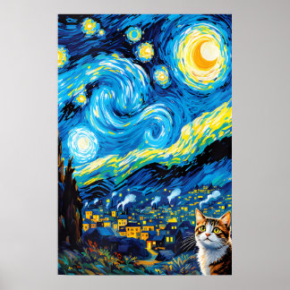 Affiche van Gogh Cat Art