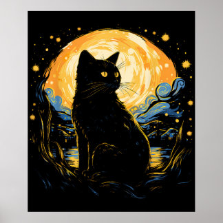 Affiche van Gogh Cat Art
