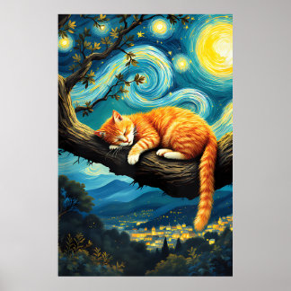 Affiche van Gogh Cat Art