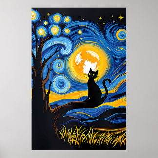 Affiche van Gogh Cat Art