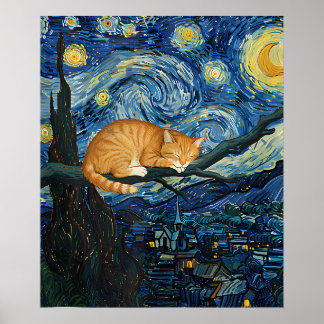 Affiche van Gogh Cat Art