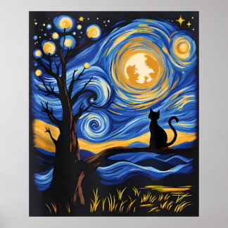 Affiche van Gogh Cat Art