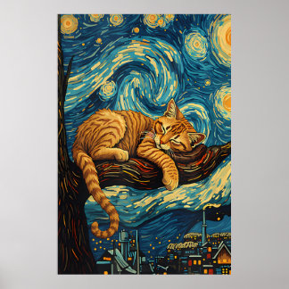 Affiche van Gogh Cat Art
