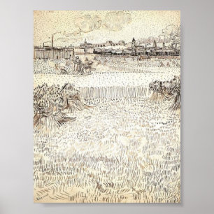 Affiche Van Gogh - champ de blé avec des gerbes et Arles