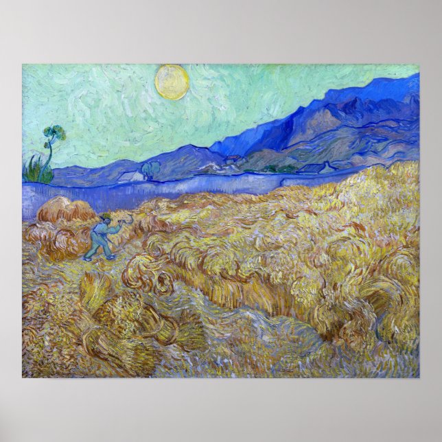 Affiche Van Gogh - Champ de blé avec un moissonneur (Devant)