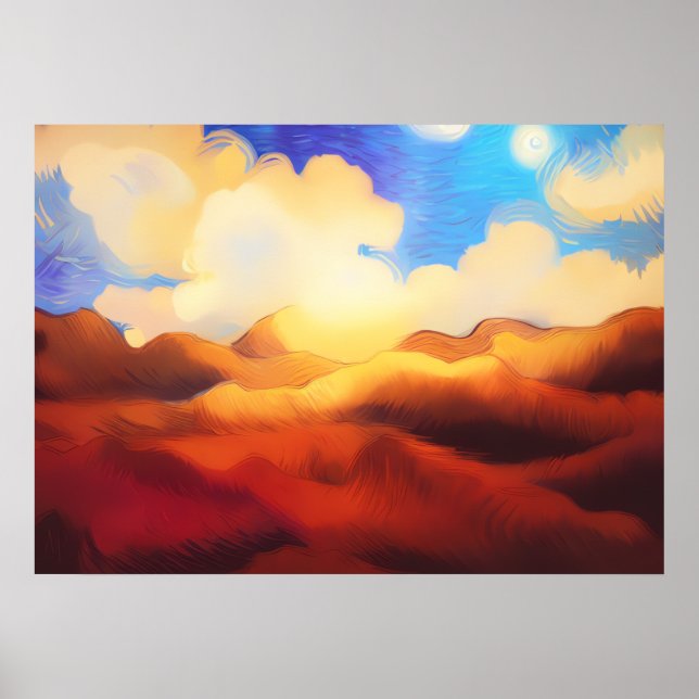 Affiche Van Gogh Champ d'herbe et magnifique paysage (Devant)