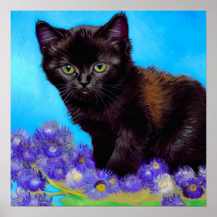 Affiche Van Gogh Chat et fleurs