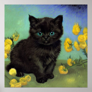 Affiche Van Gogh Chat noir Fleurs jaunes