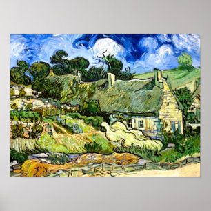 Affiche Van Gogh - Cottages de chaume à Cordeville