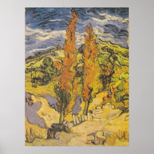 Affiche Van Gogh Deux Peupliers - Art de la nature jaune v