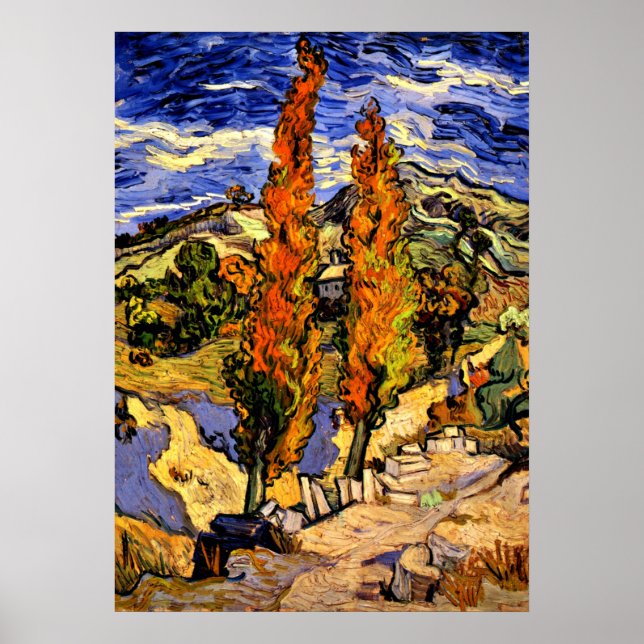 Affiche Van Gogh - Deux peupliers sur une colline - 1889 (Devant)