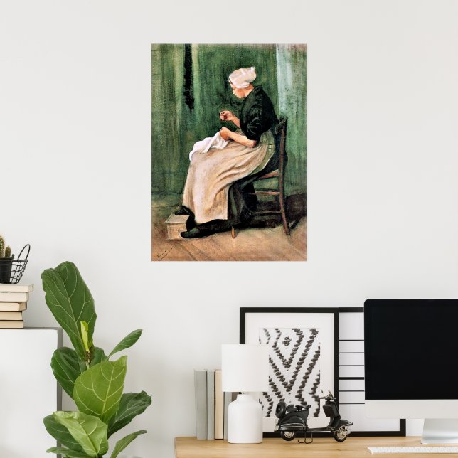 Affiche Van Gogh. Femme de Scheveningen cousant, (Bureau à domicile)