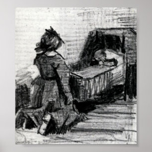 Affiche Van Gogh - fille se mettant à genoux devant un